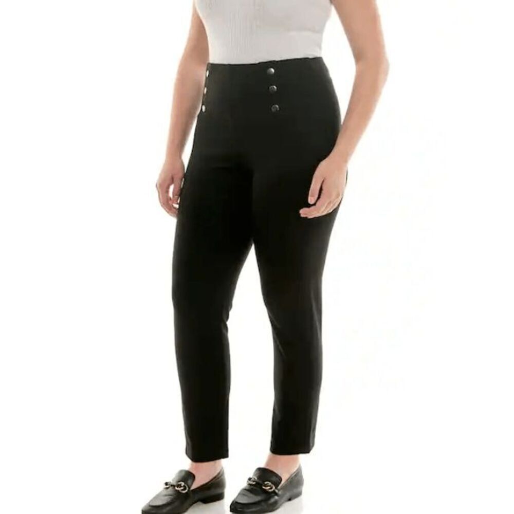 Nicole Miller Woman Ponte Pant Black‎ Dress Pants Decorative Buttons Size 18W